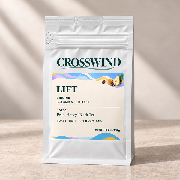 Illustrative Lift 300 g matte white sealed pouch with front pocket zipper and left pull tab